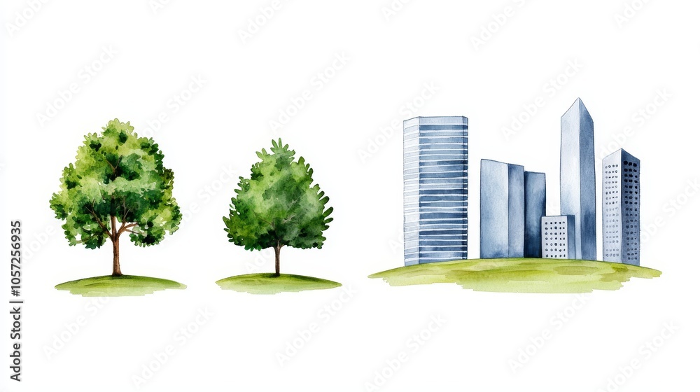 Featuring sustainable design and integration of nature in a modern building with trees. Featuring sustainable design and integration of nature in a modern building with trees.