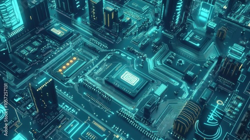 Wallpaper Mural Complex electronic circuit board in blue and green tones, 3 Torontodigital.ca