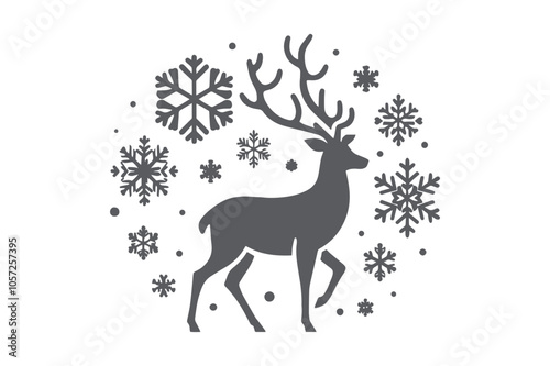 paper cut Christmas deer and snowflakes SVG cut file.