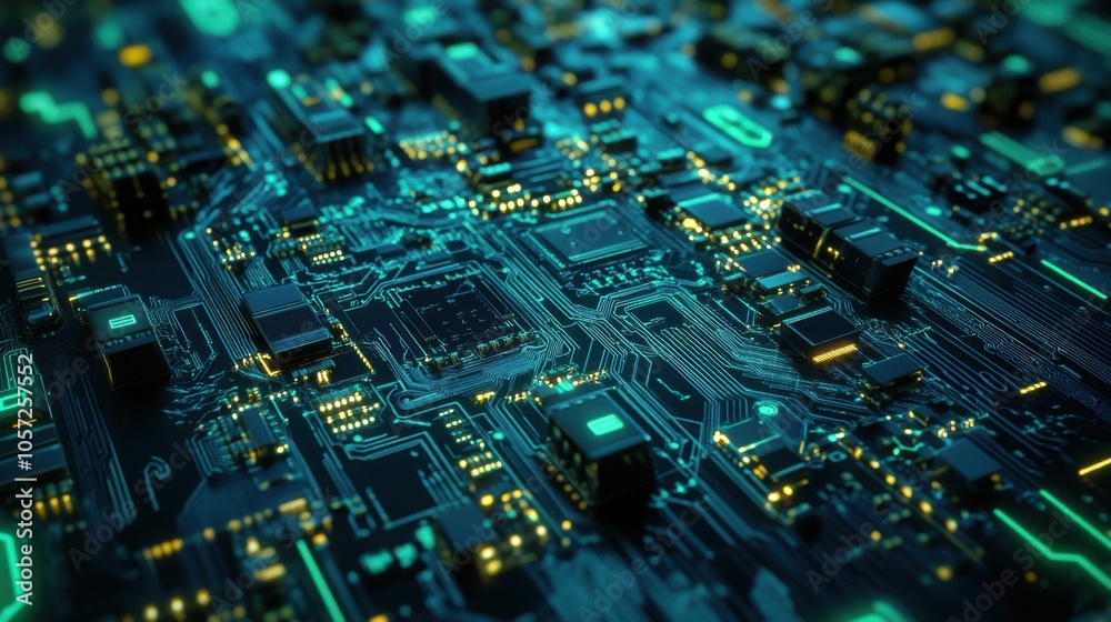 Obraz premium Futuristic blue and green abstract electronic circuit board,