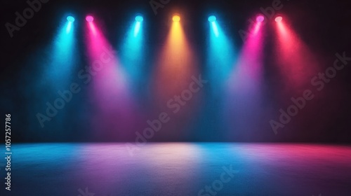 Wallpaper Mural Colorful Stage Lights Illuminating Empty Dark Room with Vibrant Spotlights Torontodigital.ca