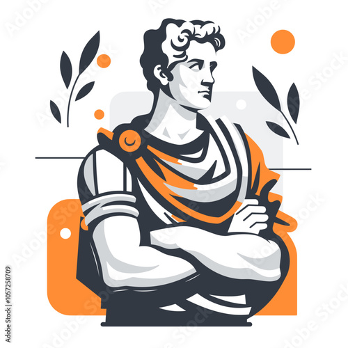 Ancient Greek god Mercury in a lotus position. Vector illustration.