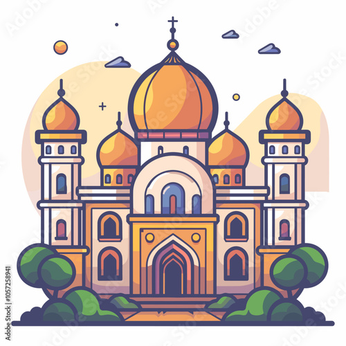 Taj Mahal mosque in New Delhi, India. Vector illustration