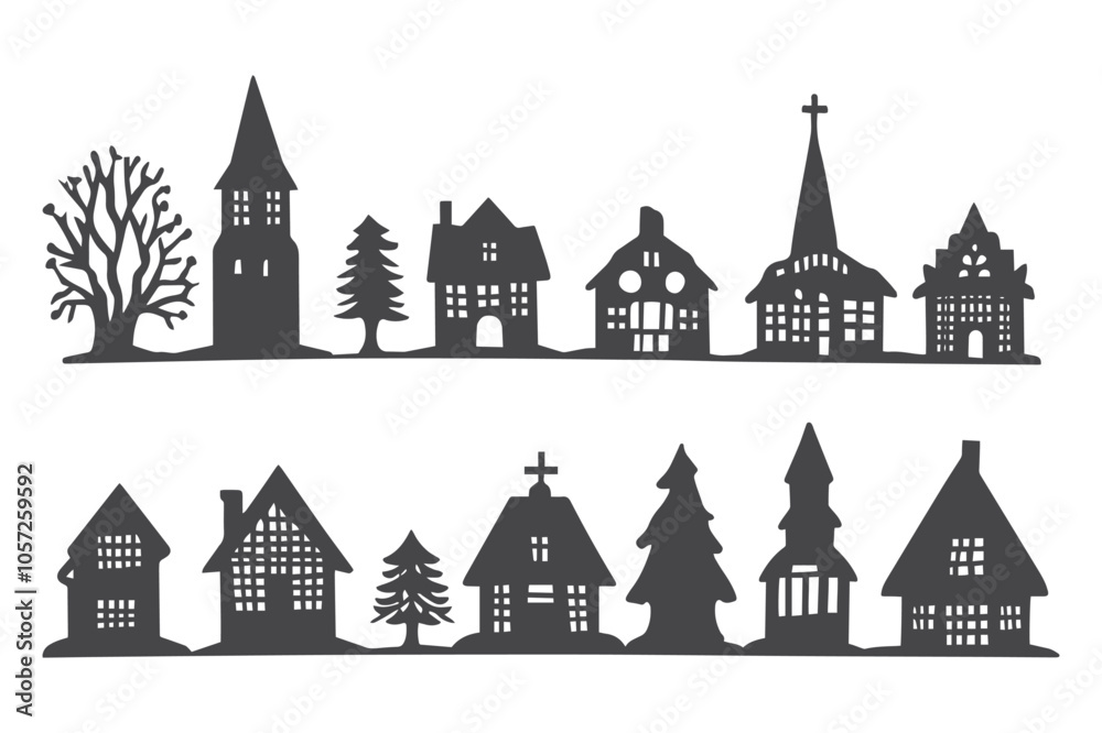 Fototapeta premium Paper Cut Christmas Scene SVG Cut File, Christmas Scene, Cricut Christmas Scene