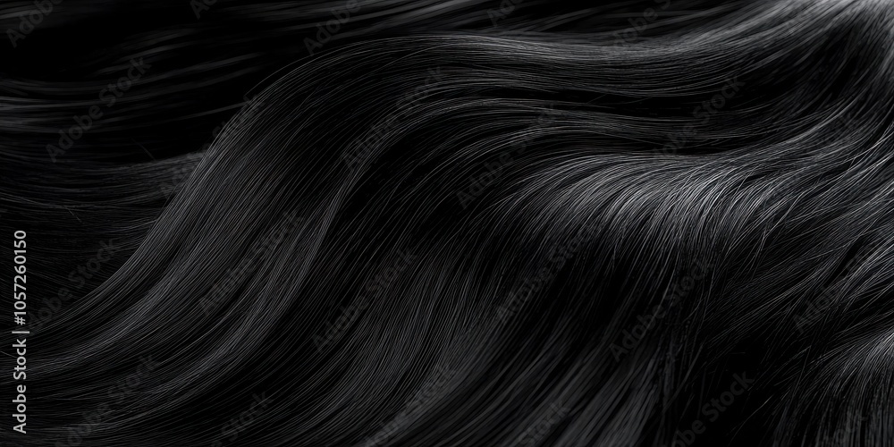 Naklejka premium Smooth Dark Waves of Hair in 3D Rendering