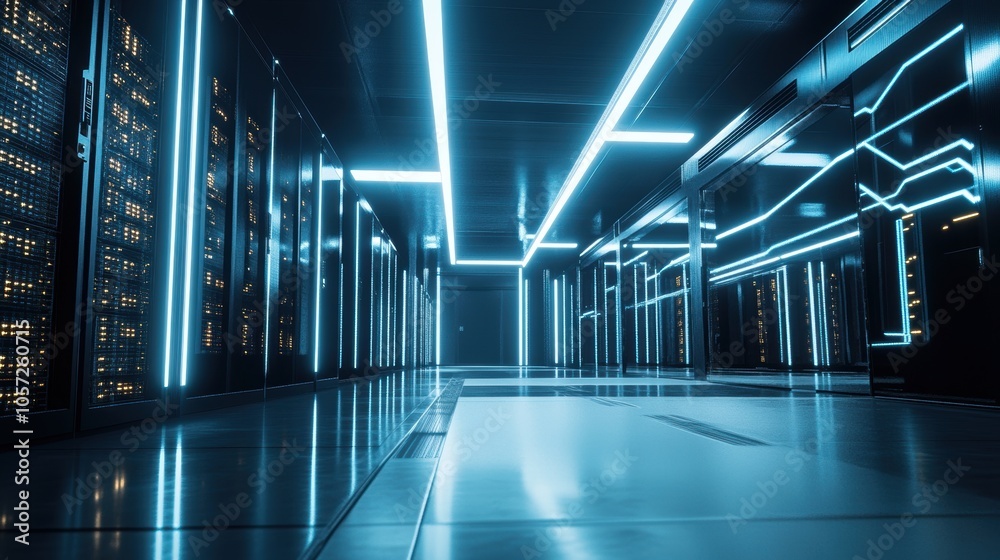 Fototapeta premium Server Room Neon Lights.