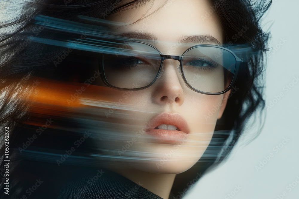 Close-up Portrait of a Woman Wearing Glasses with Motion Blur Close-up Portrait of a Woman Wearing Glasses with Motion Blur