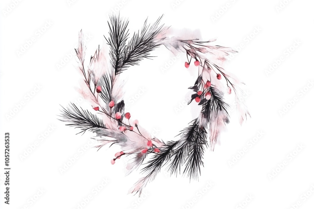 Fototapeta premium Elegant Wreath of Light Pine and Floral Elements for Seasonal Decor