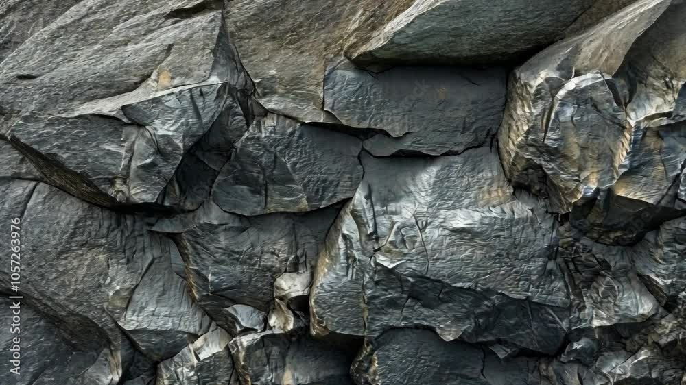A close-up of a rocky cliff face in Iceland, showing the texture and patterns of the volcanic rock
