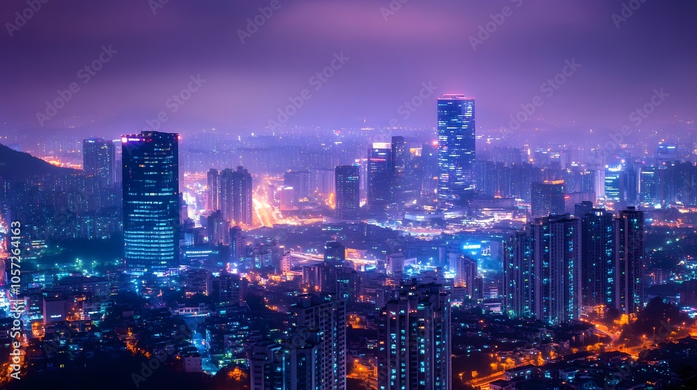 Vibrant night skyline of a bustling city with glowing lights and skyscrapers. Vibrant night skyline of a bustling city with glowing lights and skyscrapers.
