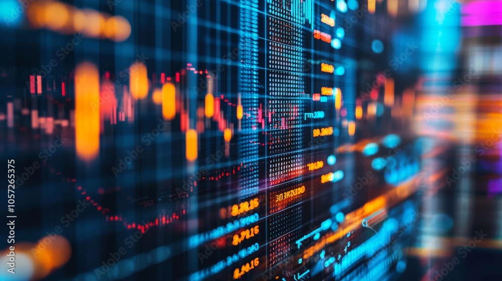 Fototapeta premium Financial data graphs on digital screen, stock market concept