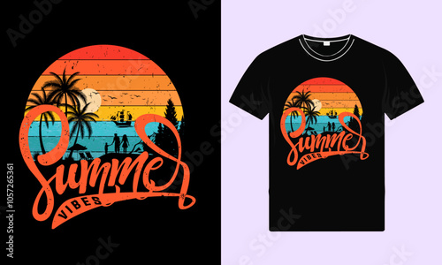 Typography summer vibes summer t-shirt design vector photo