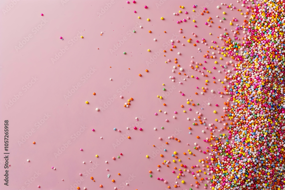 A pink background with colorful sprinkles scattered across it, creating an adorable and playful design for birthday or party designs. A pink background with colorful sprinkles scattered across it, creating an adorable and playful design for birthday or party designs.