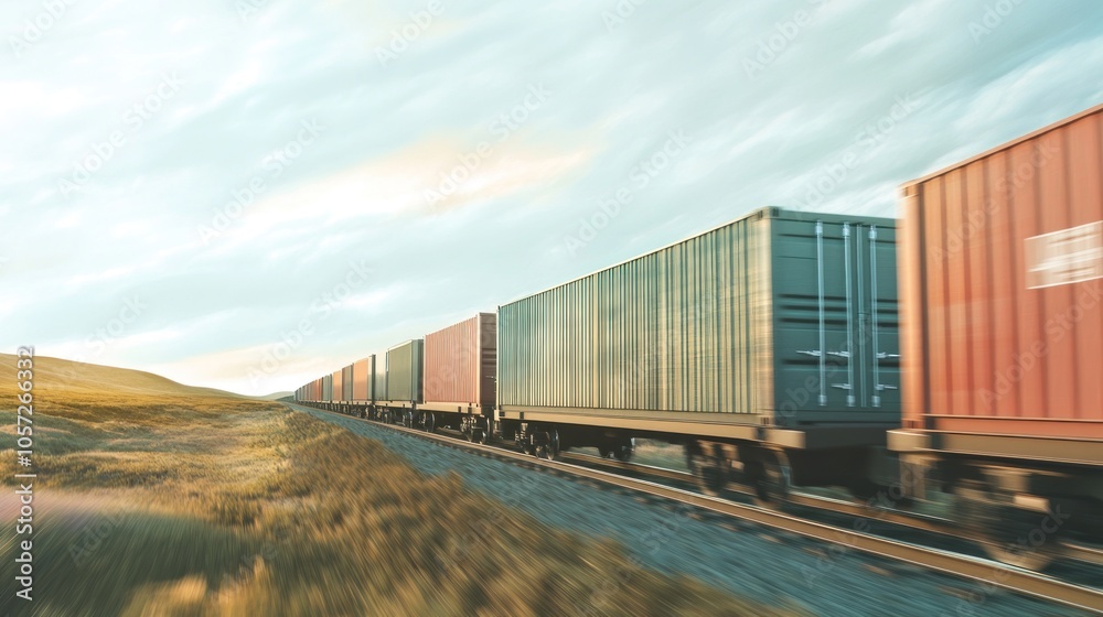 Fototapeta premium Freight Train on Tracks