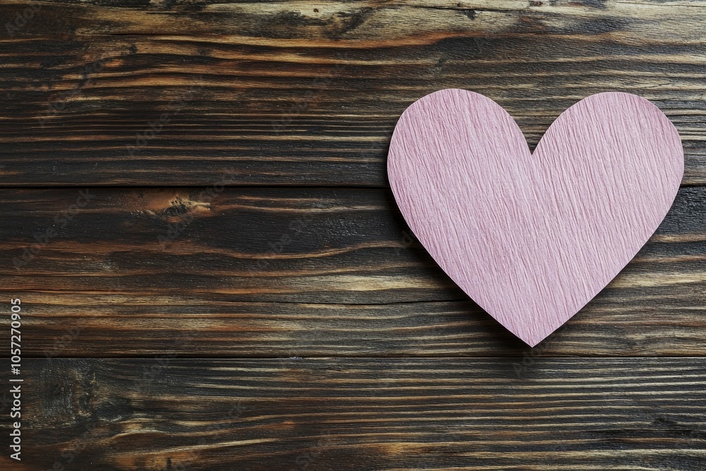 Pink paper heart on wooden background for Valentine with generative ai Pink paper heart on wooden background for Valentine with generative ai
