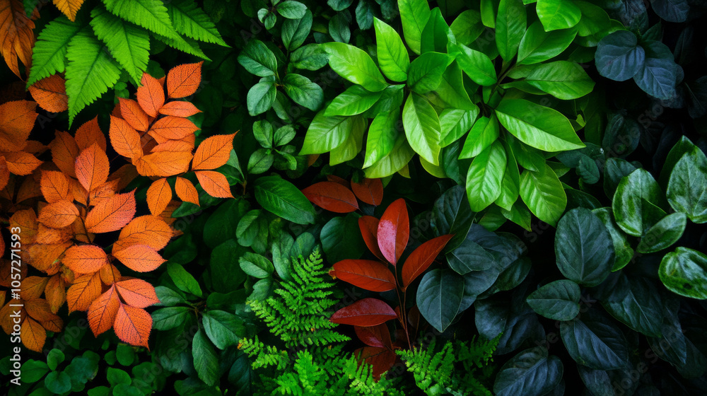 A vibrant tapestry of lush green and autumn leaves showcasing nature's intricate beauty in a richly textured display A vibrant tapestry of lush green and autumn leaves showcasing nature's intricate beauty in a richly textured display