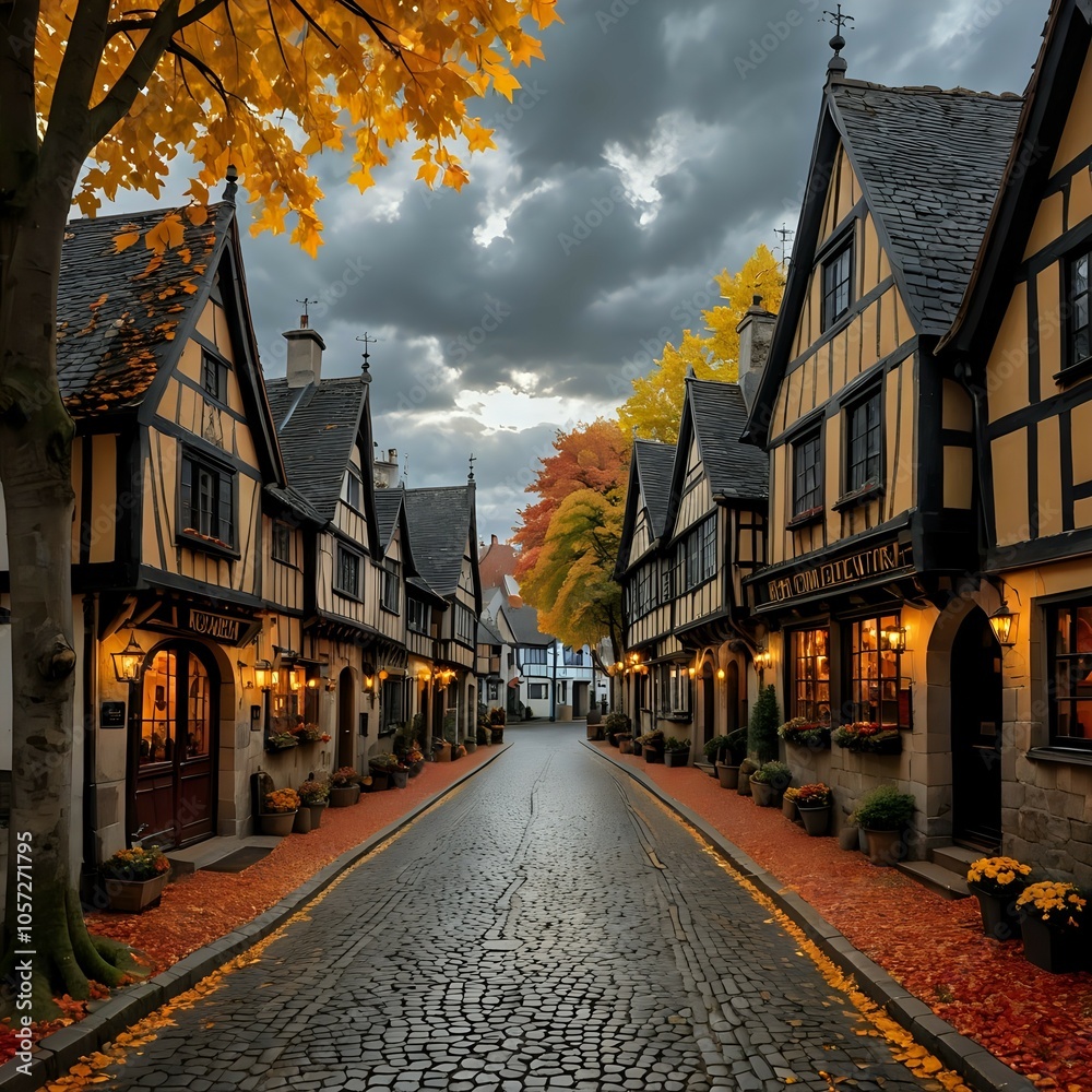 Fototapeta premium Cobbled street lined with houses