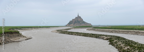 Panoramafoto des Mont Saint Michel, Normandie, Frankreich