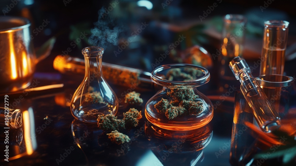 Detailed shot of cannabis paraphernalia on a seamless backdrop, Detailed shot of cannabis paraphernalia on a seamless backdrop,