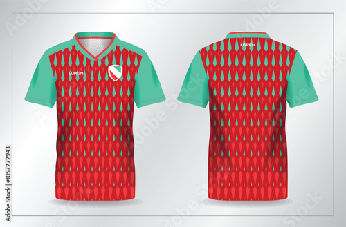 red and green turquoise sport jersey for football and soccer shirt template photo