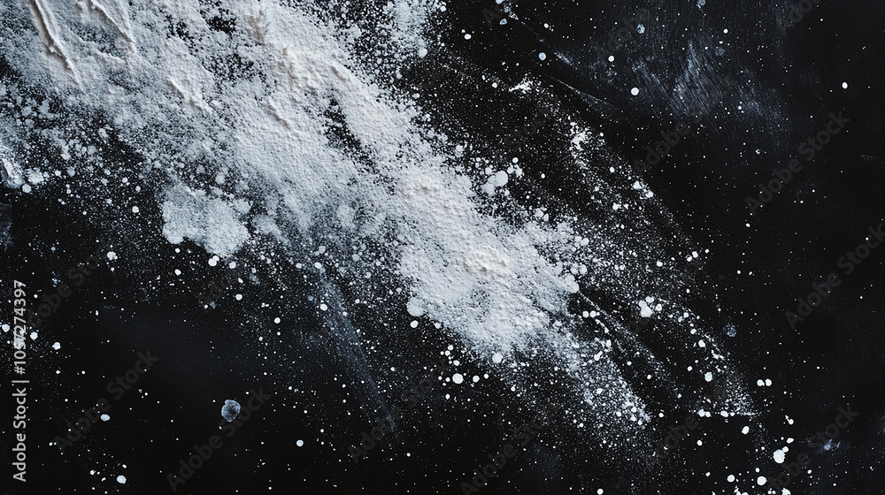 Black background with scattered white powder Black background with scattered white powder