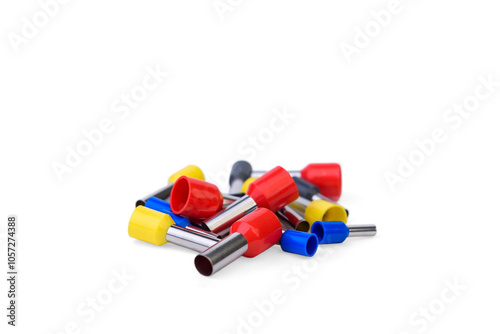 Colorful terminal assortment isolated on white background.
