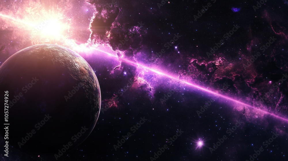 Obraz premium Purple gradient lens flare, ambient glow across dark space