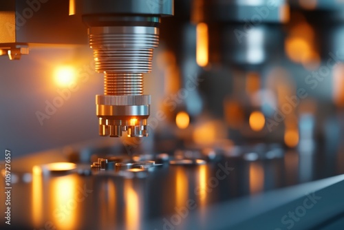 High-tech industrial equipment is depicted in close-up, showcasing precision machinery during a manufacturing process, This image is ideal for articles or presentations related to engineering