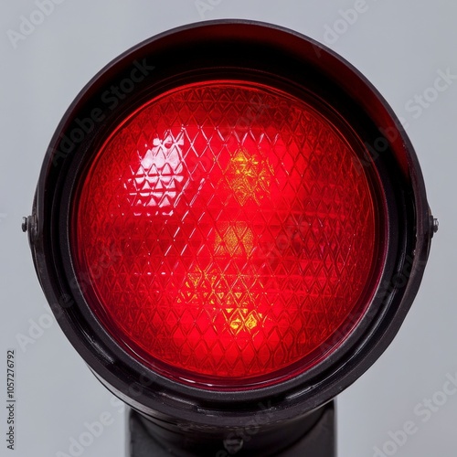 A close-up view of a red traffic light, indicating a stop signal for vehicles.