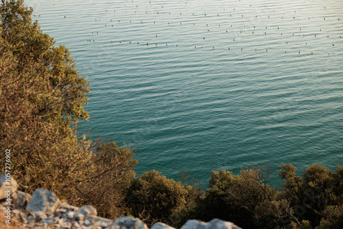 ambiente di mare tranquillo lungo la costiera che porta alla città di Trieste, visto dall'alto, di pomeriggio photo