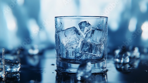 Glass of ice water with ice cubes in it