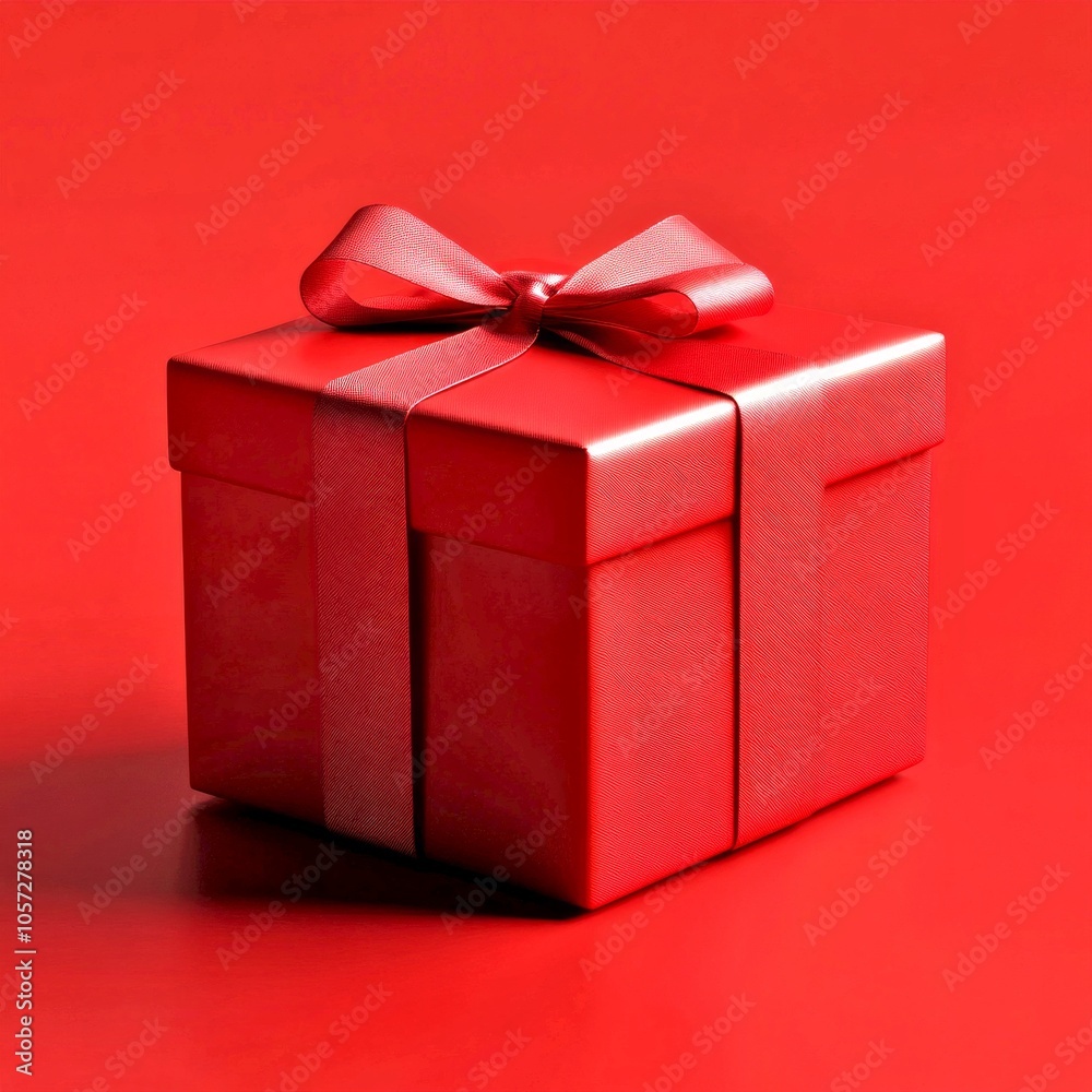 A vibrant red gift box sits on a matching red background. The glossy surface and elegant bow create a festive look. Perfect for holidays, celebrations, or special occasions. AI A vibrant red gift box sits on a matching red background. The glossy surface and elegant bow create a festive look. Perfect for holidays, celebrations, or special occasions. AI