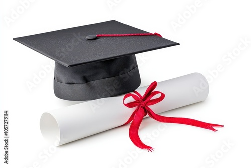 A graduation cap and diploma symbolize academic achievement and celebration.