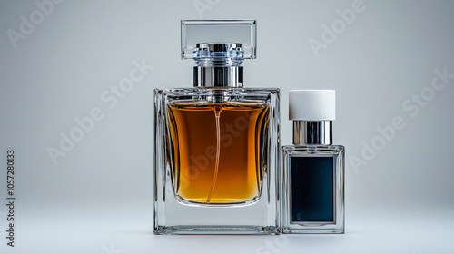 Elegant luxury perfume bottles adorned with intricate  detailing. Sophisticated fragrance packaging showcasing timeless beauty and refined opulence Brainstorming Advertising Marketing photo