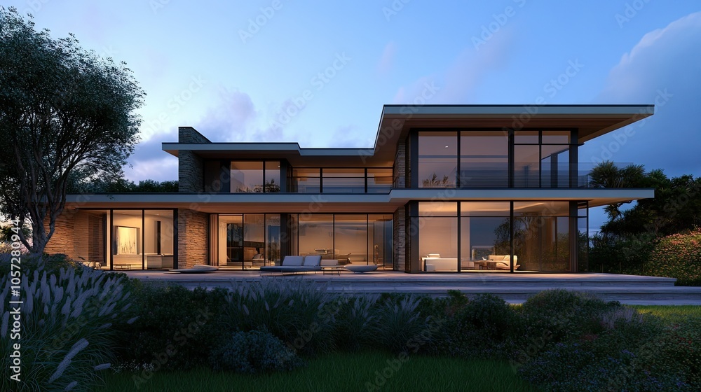 Fototapeta premium Modern Beautifully Designed House in Scenic Landscape