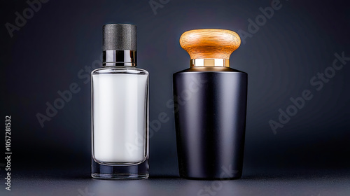 Elegant luxury perfume bottles adorned with intricate  detailing. Sophisticated fragrance packaging showcasing timeless beauty and refined opulence Brainstorming Advertising Marketing photo