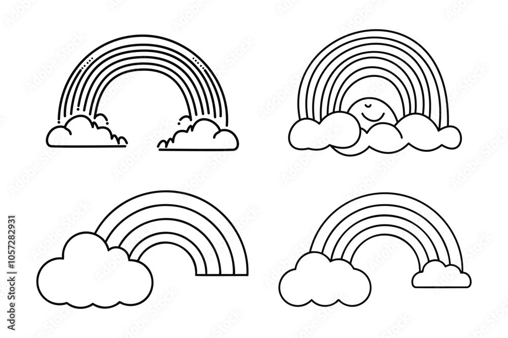 Minimalist Rainbow and Cloud Line Art Collection Minimalist Rainbow and Cloud Line Art Collection