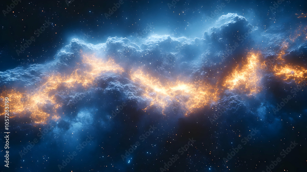 Fototapeta premium Cosmic Nebula 3D Illustration - Blue and Orange Space Background