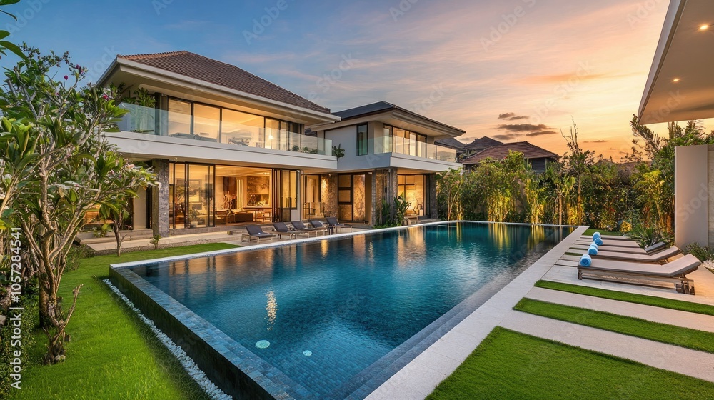 Fototapeta premium Modern Villa with Beautifully Designed Poolside