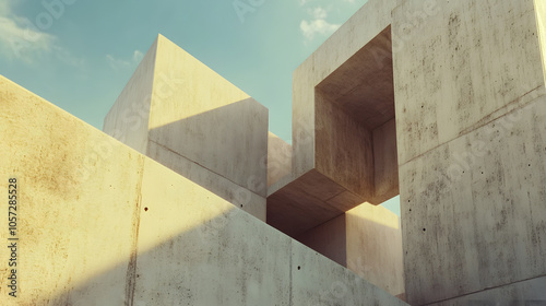 Stylized Architectural Design in Beige Stone Illustrating Modern Elegance Against the Blue Sky Backdrop