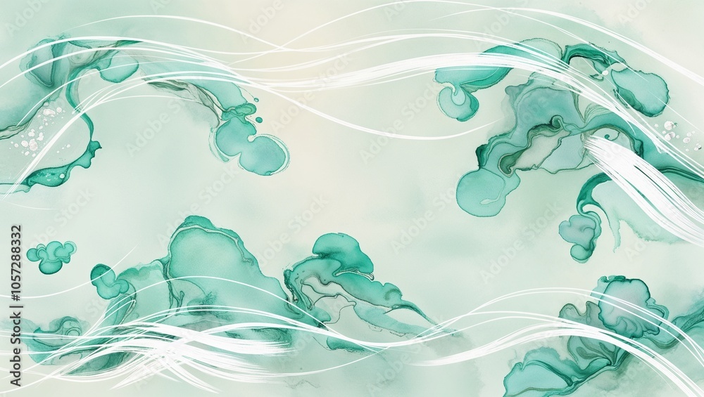 Abstract fluid green shapes with white waves and soft background. Minimalistic nature-inspired design. Artistic decoration concept for banner and print Abstract fluid green shapes with white waves and soft background. Minimalistic nature-inspired design. Artistic decoration concept for banner and print