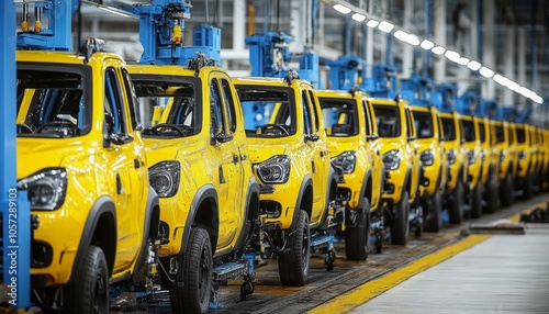 Modern Car Assembly Line, Mass Production in Automotive Factory, Industrial Background