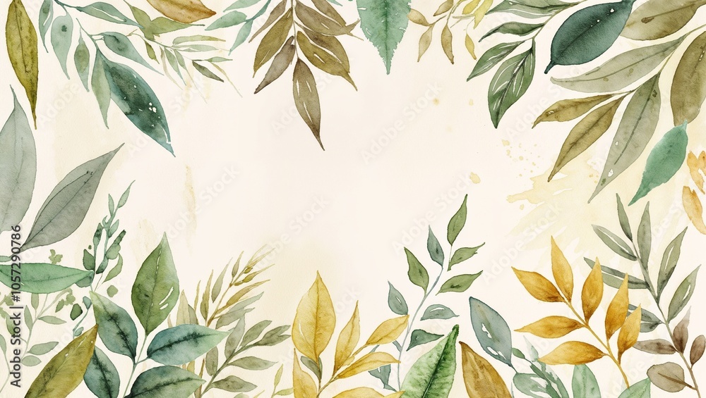 Watercolor Leaves Frame in Green and Gold
Watercolor Leaves Frame in Green and Gold