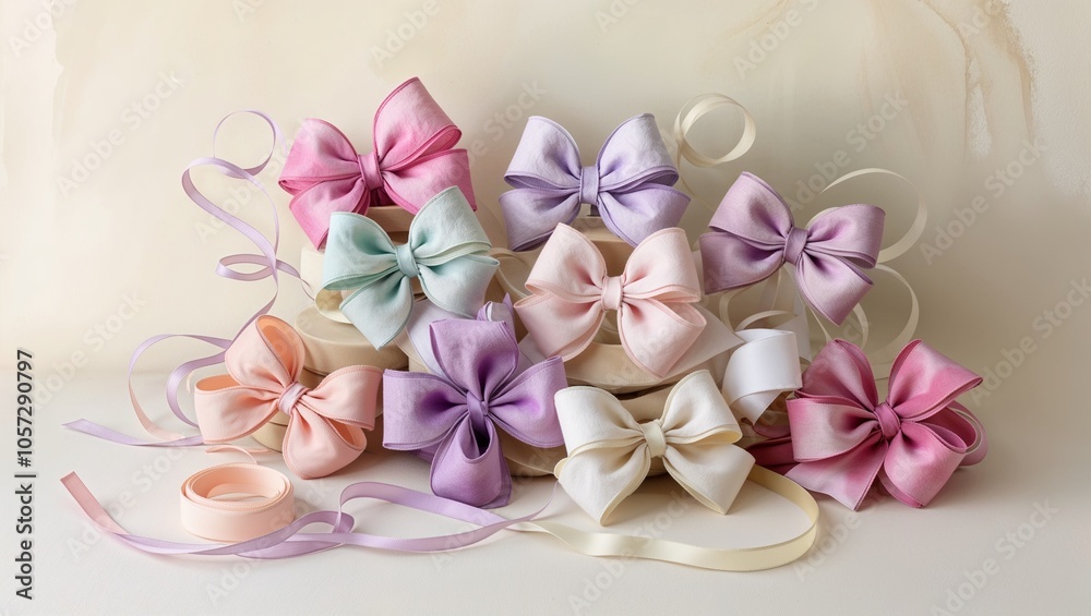 An arrangement of pastel-colored ribbon bows in soft hues, perfect for decoration, gifts, or crafting inspiration.
An arrangement of pastel-colored ribbon bows in soft hues, perfect for decoration, gifts, or crafting inspiration.