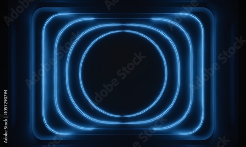 A sleek abstract design featuring concentric blue neon shapes on a dark background. This modern composition is ideal for creative projects, digital art, and futuristic themes.