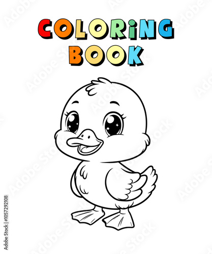 Cute Duck Cartoon , Poultry Animal Coloring Page , Animal Coloring Book for Children , Vector Illustration