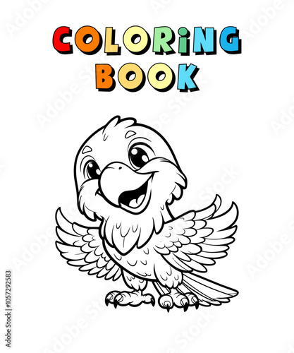 Cute Eagle Cartoon , Wildlife Animal Coloring Page , Animal Coloring Book for Children , Vector Illustration photo