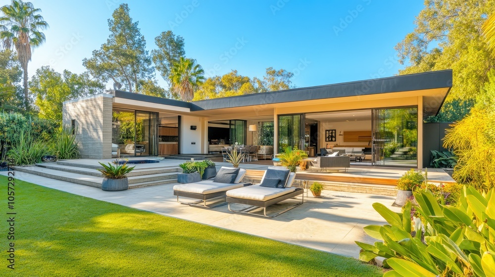 Modern Home with Outdoor Spa in Lush Garden Setting Modern Home with Outdoor Spa in Lush Garden Setting