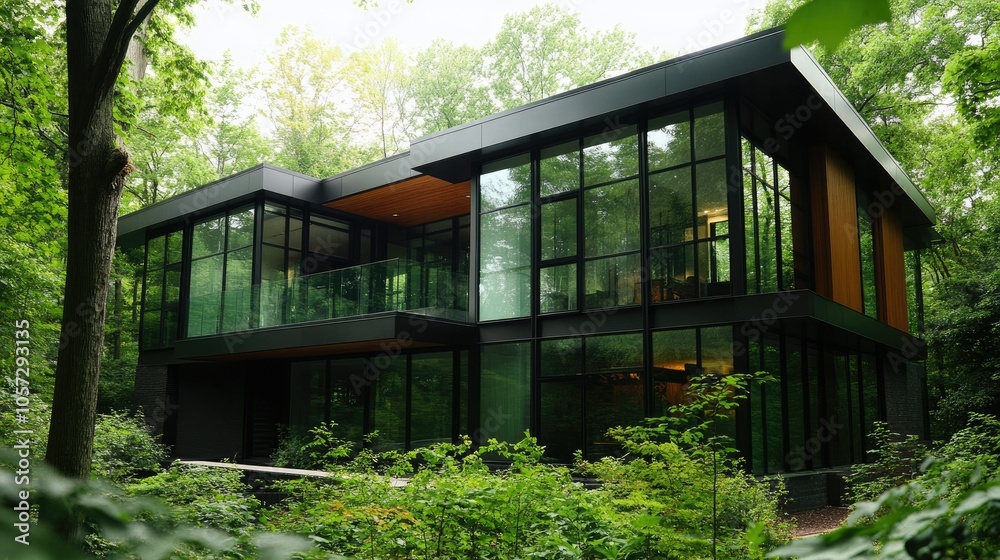 Contemporary House with Large Glass Panels in Nature Contemporary House with Large Glass Panels in Nature