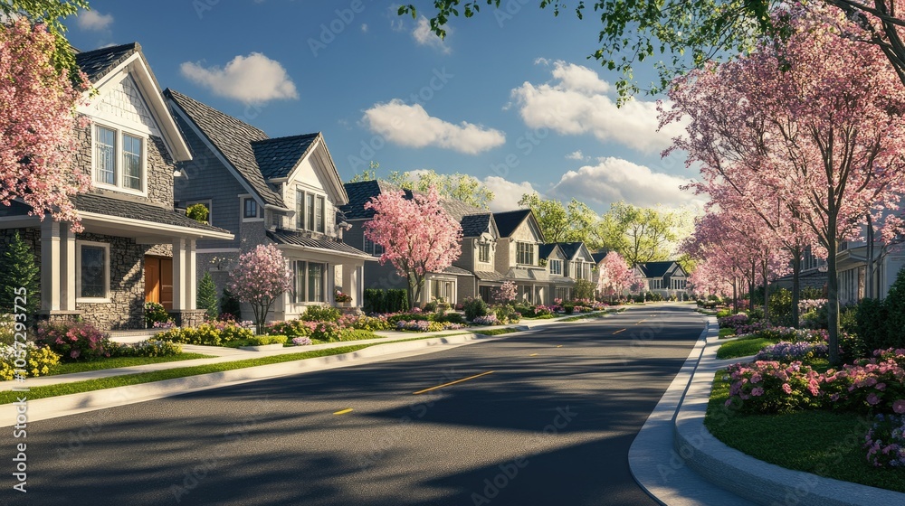 Scenic Elegant Luxury Houses on Charming Street Scenic Elegant Luxury Houses on Charming Street